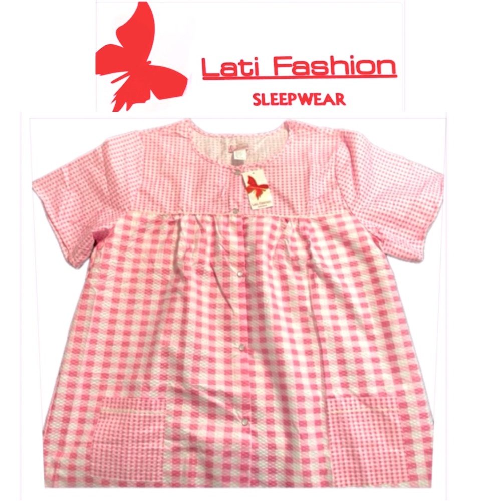 LATI Fashion sleepwear Pink/White Gingham vintage look pajama top size 1X NWT